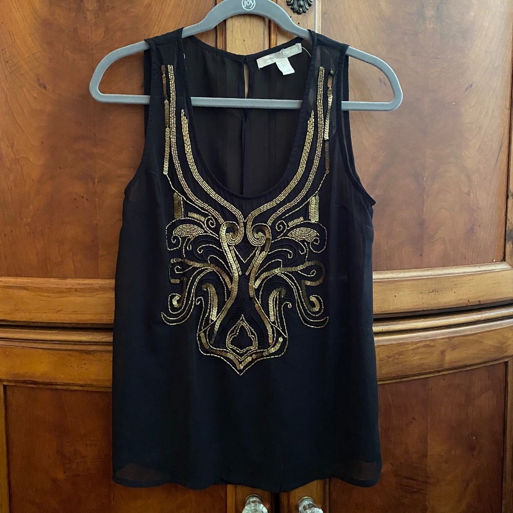 NWT Forever21 Contemporary beaded black sleeveless top size Large